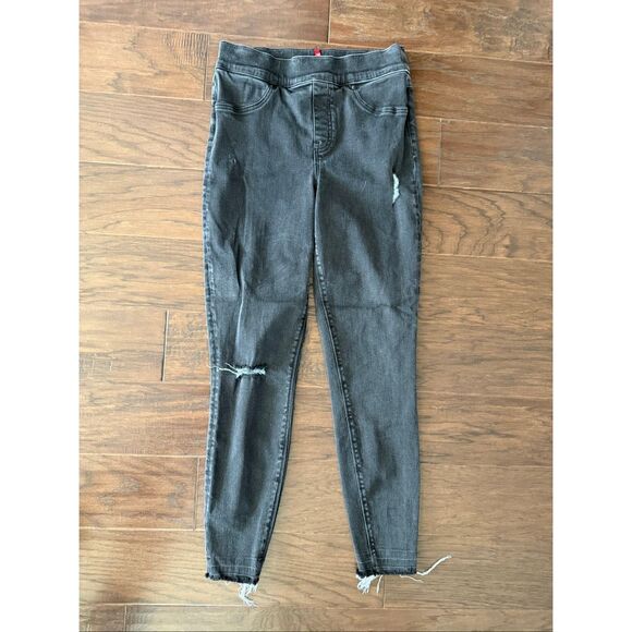 SPANX Black Gray Distressed Pull on Skinny Jean Leggings Medium - Picture 1 of 8